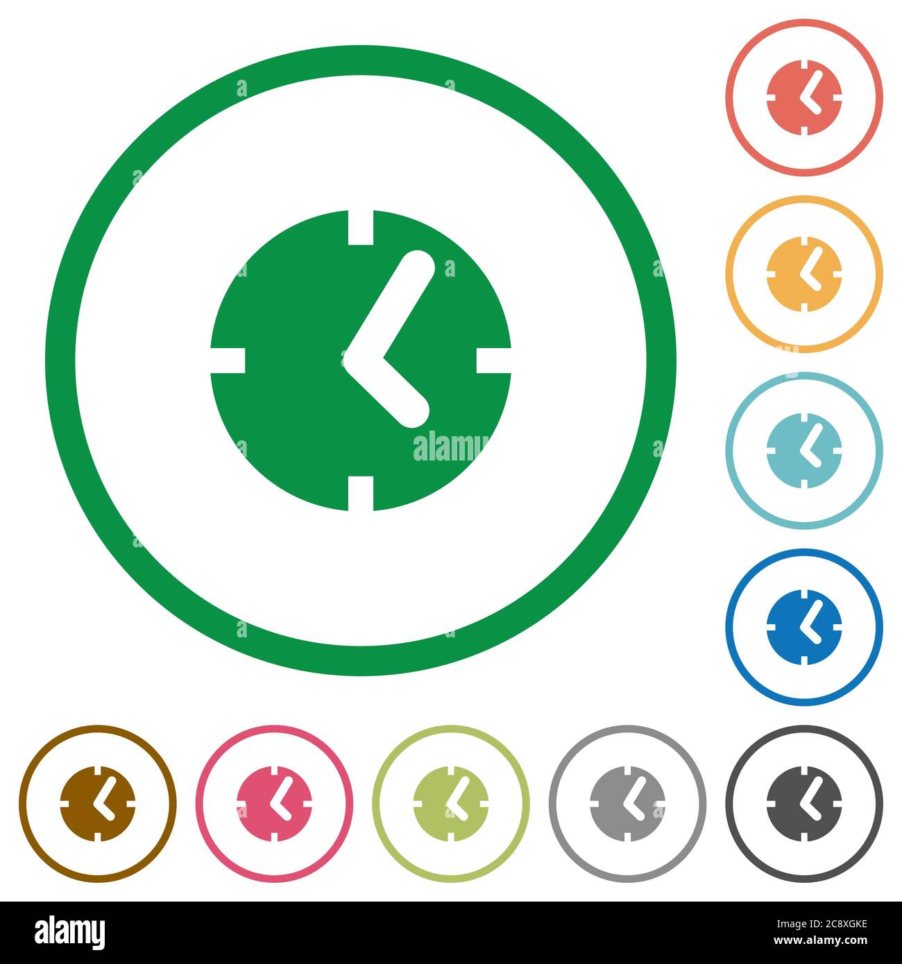 Set of clock color round outlined flat icons on white background Stock ...