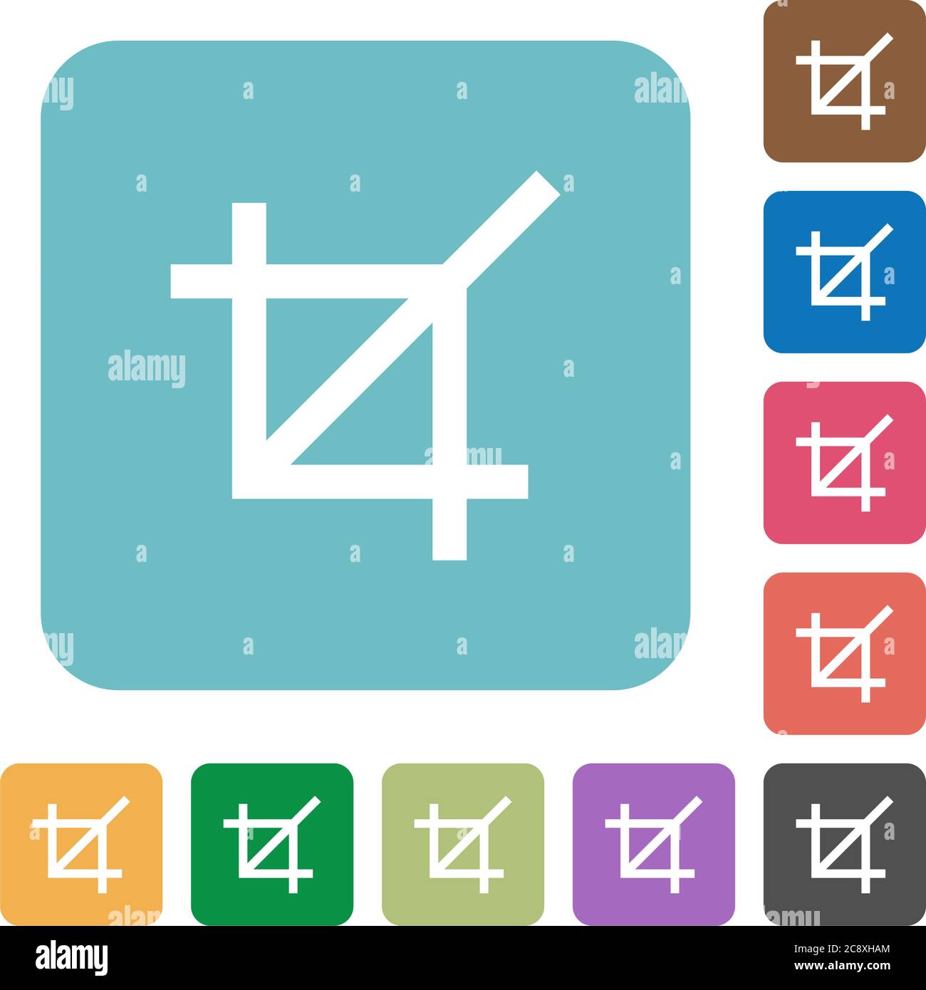 Flat crop tool icons on rounded square color backgrounds. Stock Vector