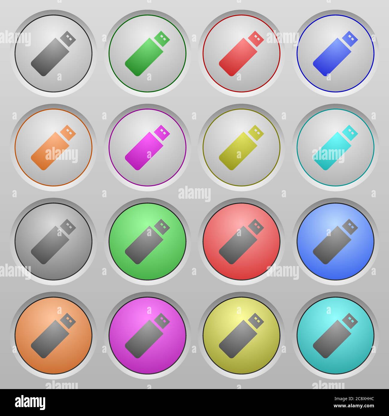 Set of pendrive plastic sunk spherical buttons. Stock Vector