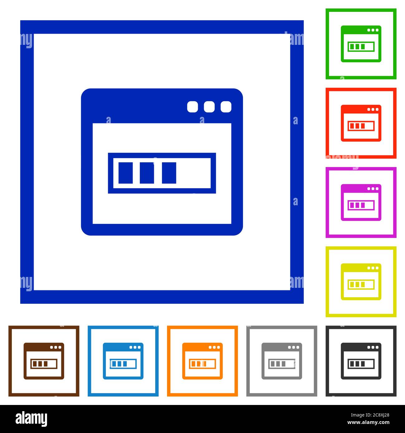 Set of color square framed application installing flat icons Stock Vector