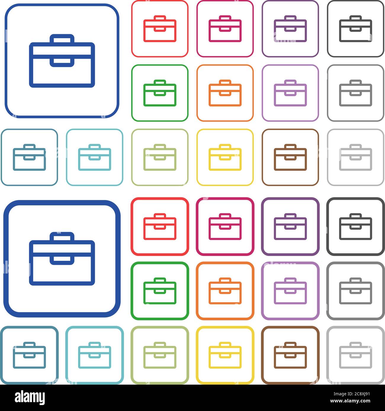 Set of toolbox flat rounded square framed color icons on white ...
