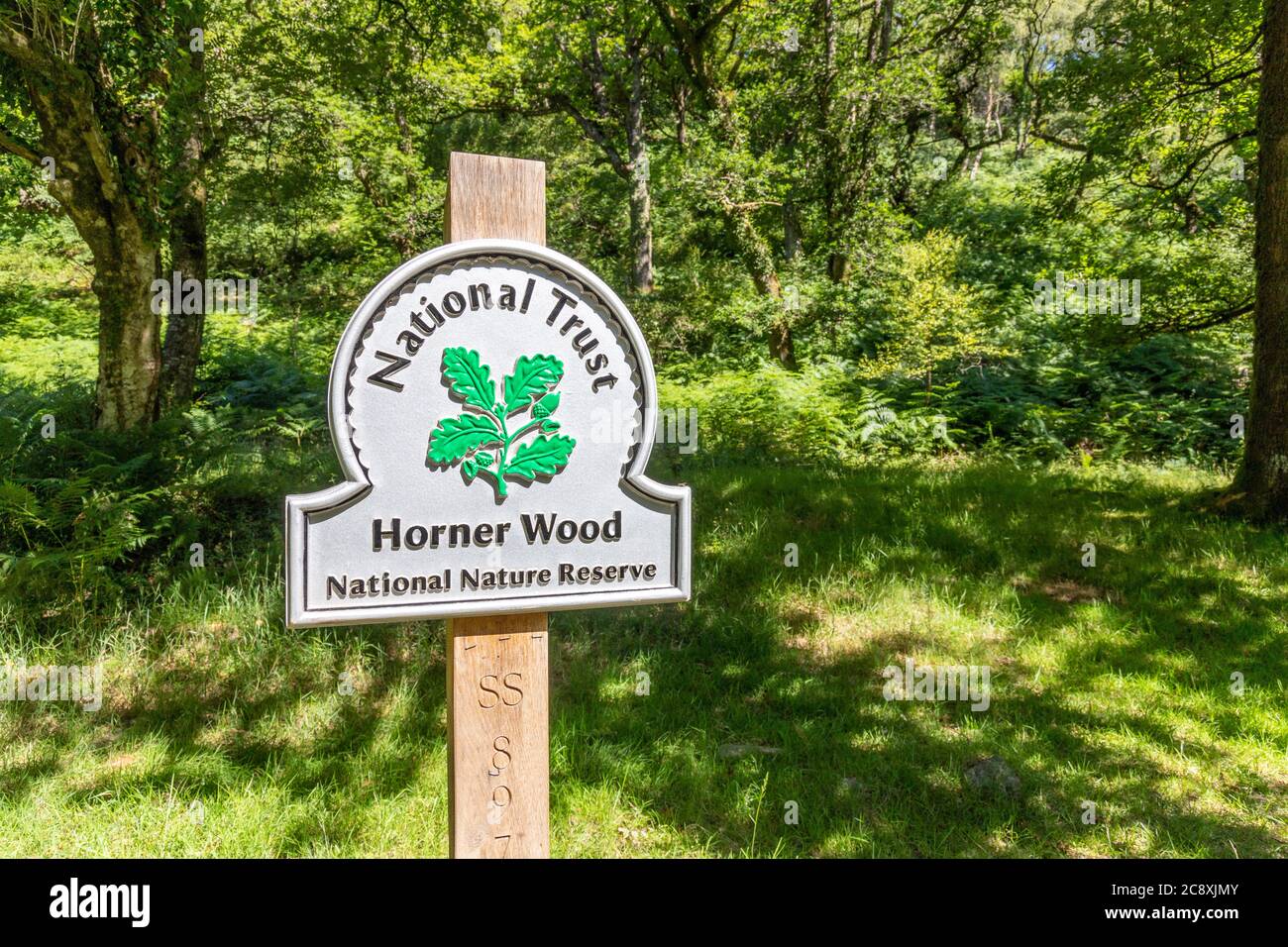 Dunkery and Horner Wood National Nature Reserve sign at Horner Wood on Exmoor National Park, Somerset UK Stock Photo