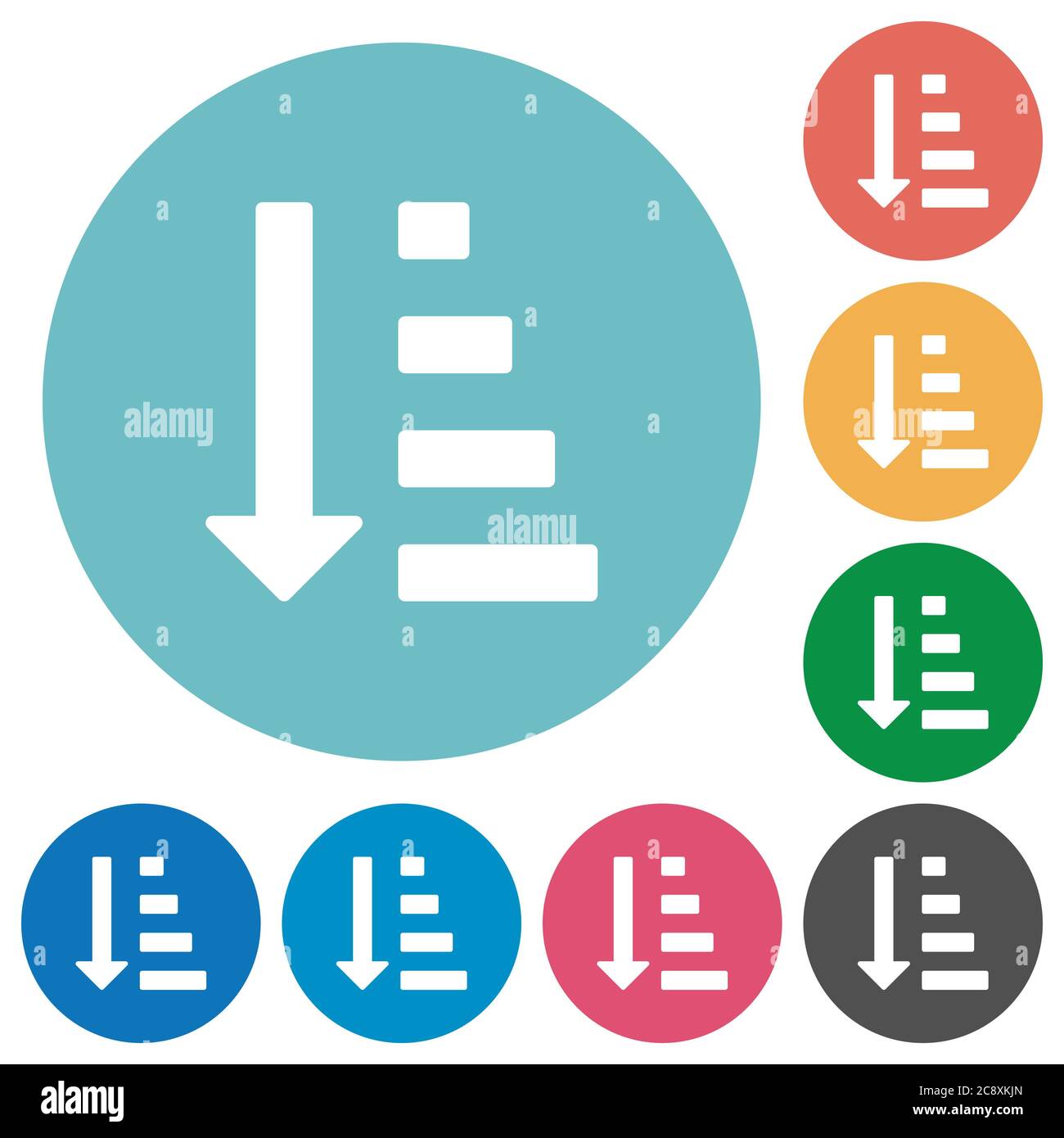 Flat ascending ordered list mode icon set on round color background ...