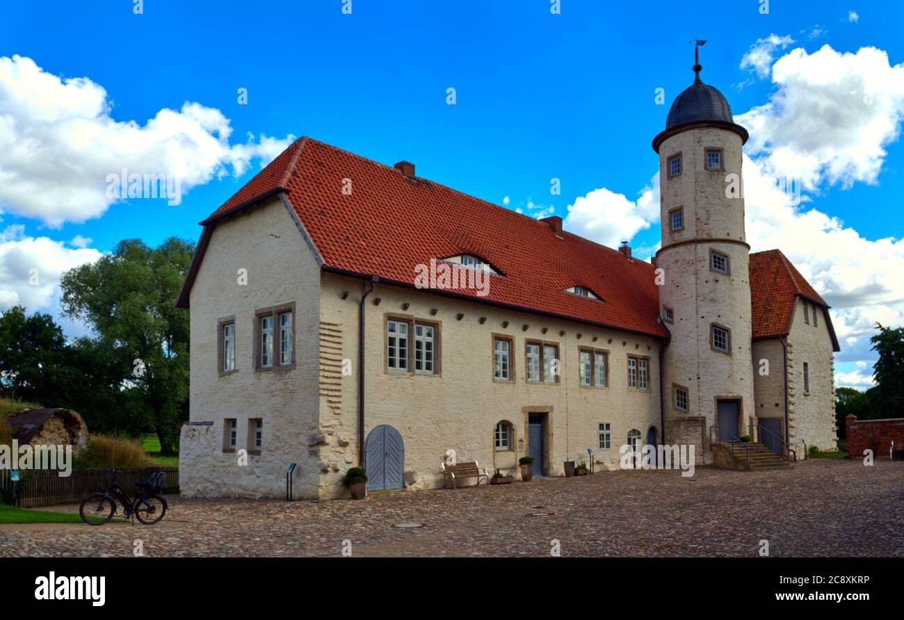 Historical castle in the village Brome near Gifhorn, engraved from several photographs Stock Photo