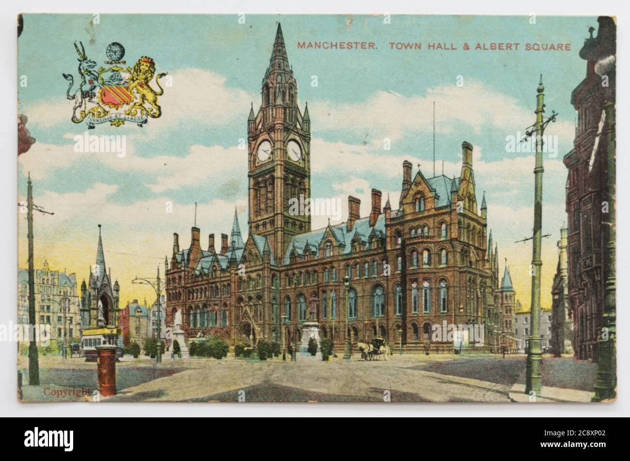 Manchester Town Hall and Albert Square vintage postcard from 1900-1910s Stock Photo