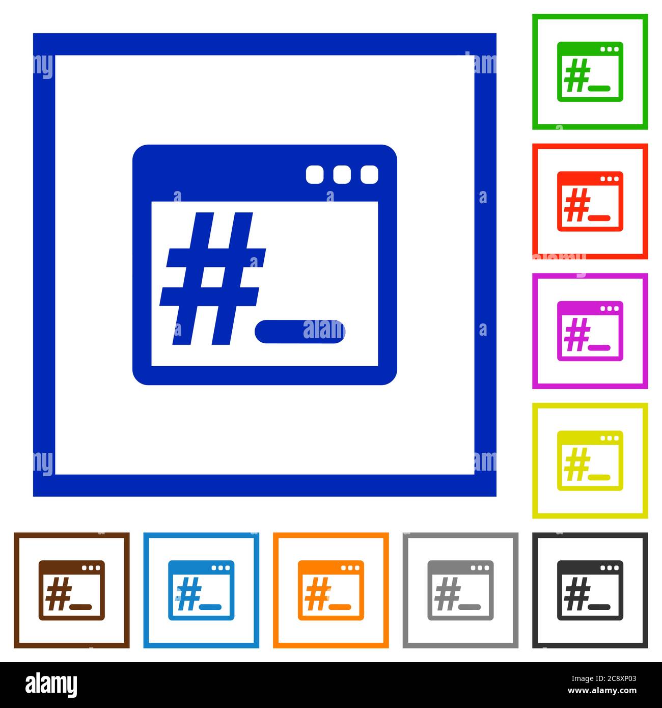OS root terminal flat color icons in square frames Stock Vector