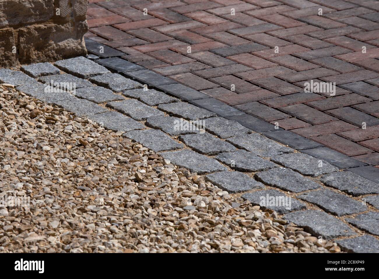different surfaces on house Driveway,England Stock Photo