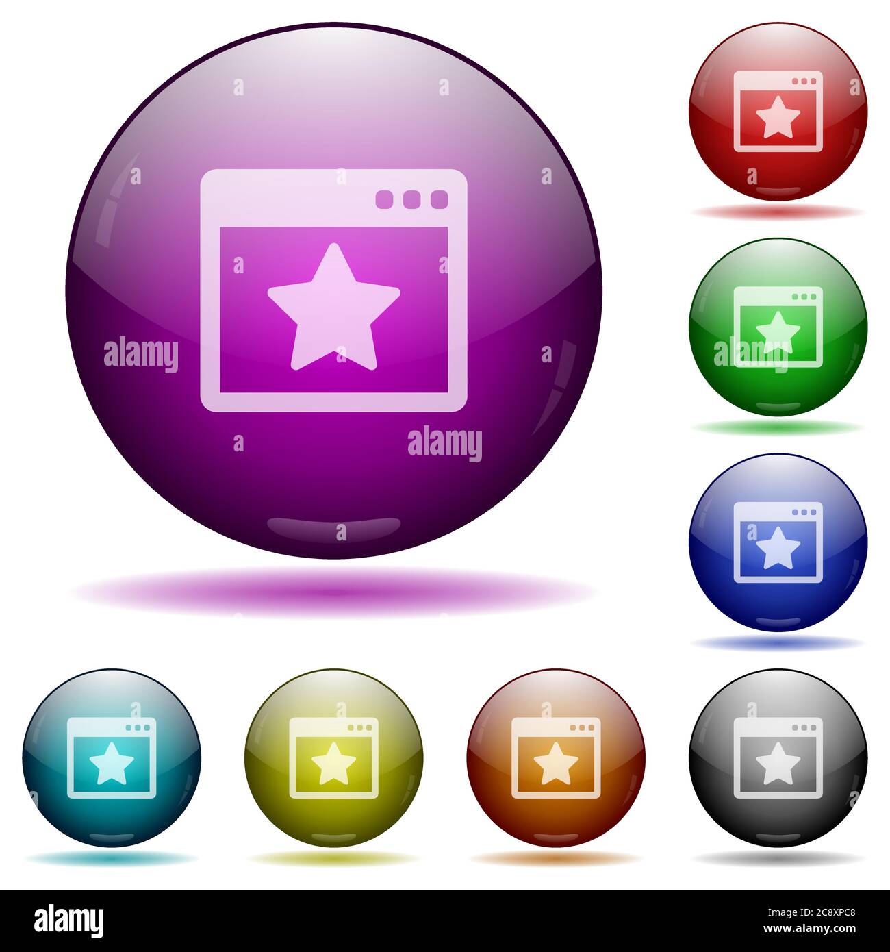 Set of color favorite application glass sphere buttons with shadows ...