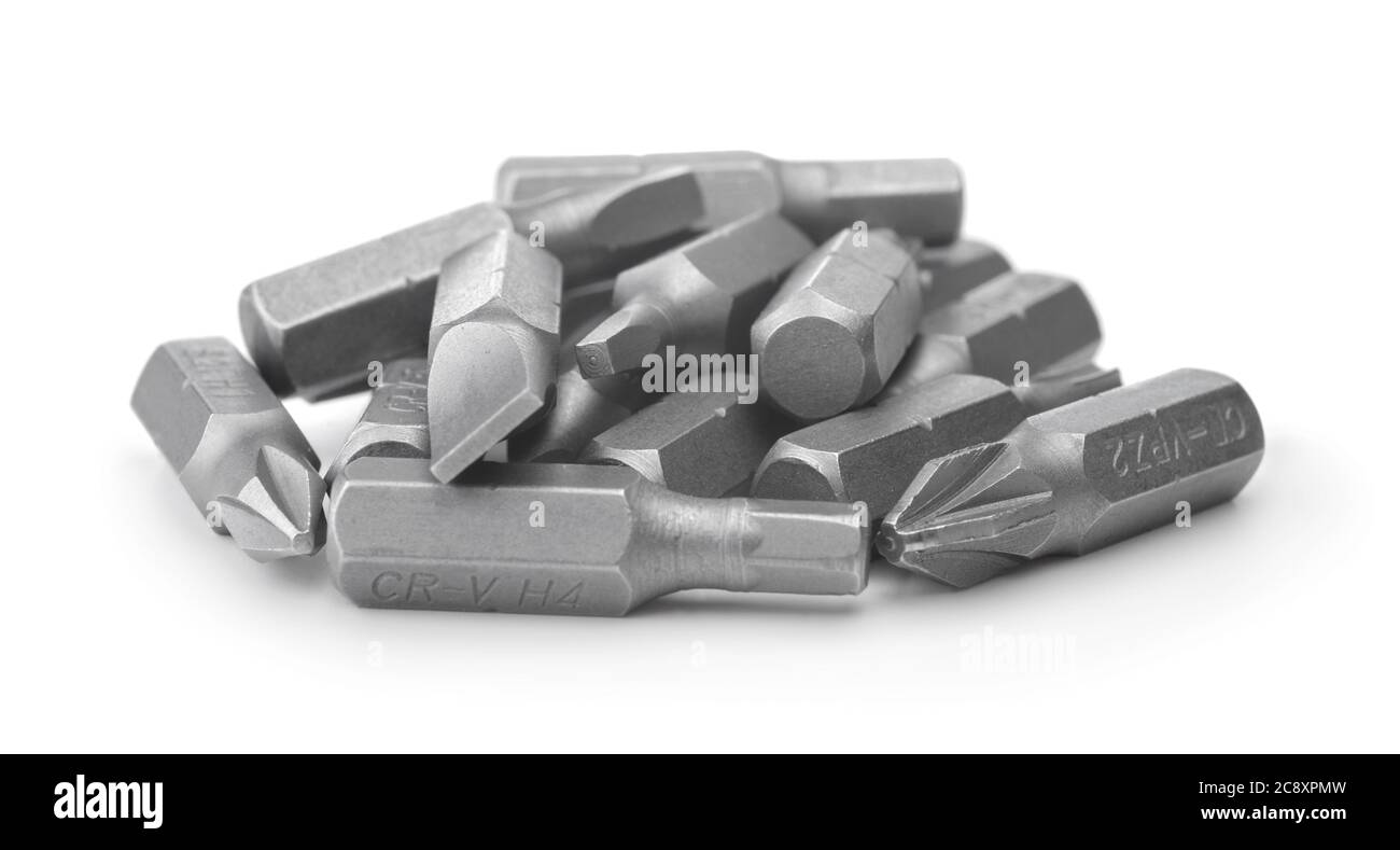 Pile of screwdriver bits isolated on white Stock Photo Alamy