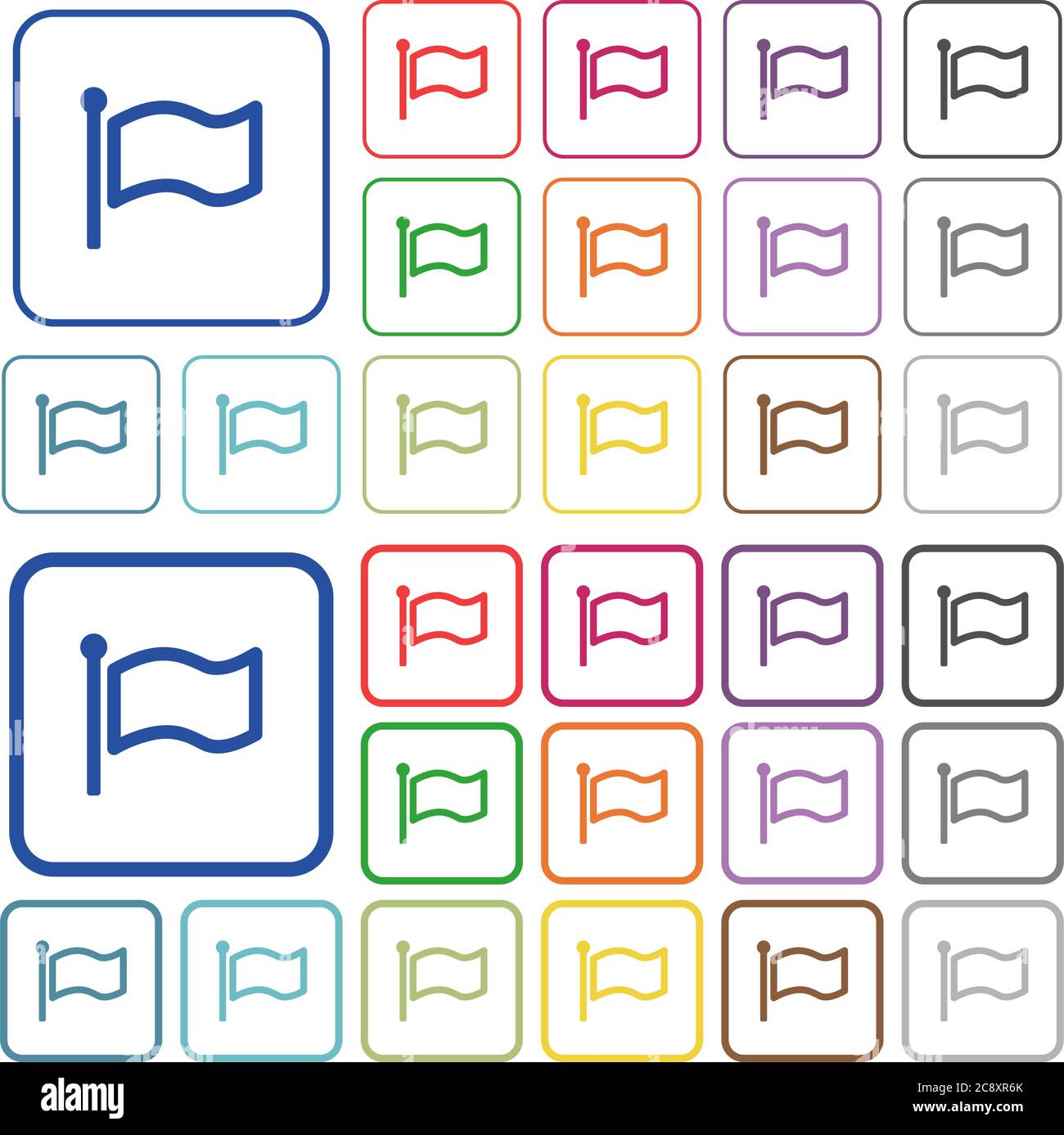 Set of flag flat rounded square framed color icons on white background ...