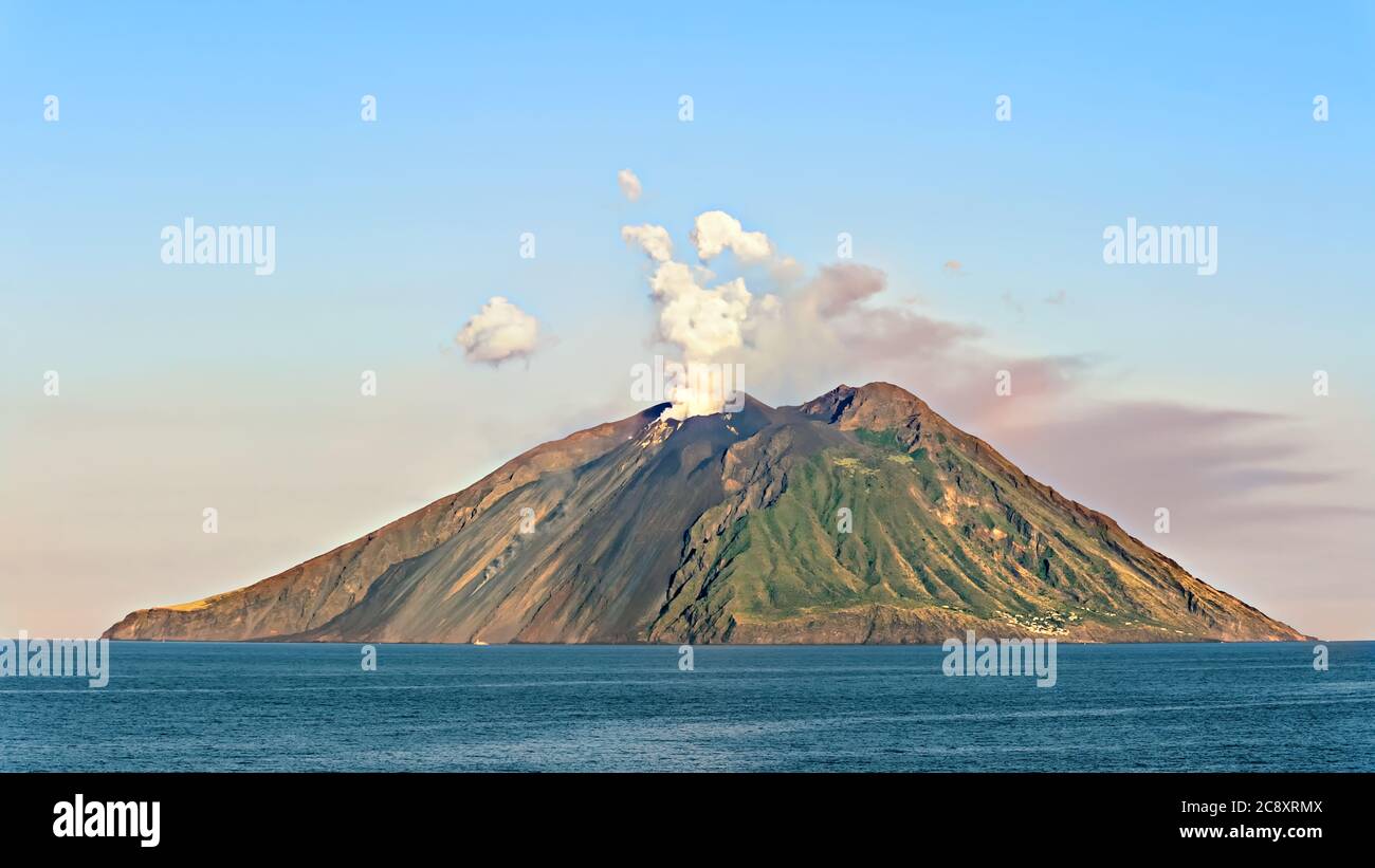 The island Stromboli near Sicily on Tyrrhenian sea. Stromboli is the