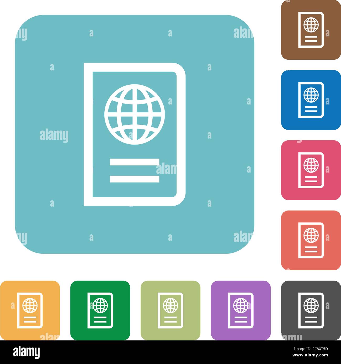 Passport flat icons on color rounded square backgrounds Stock Vector