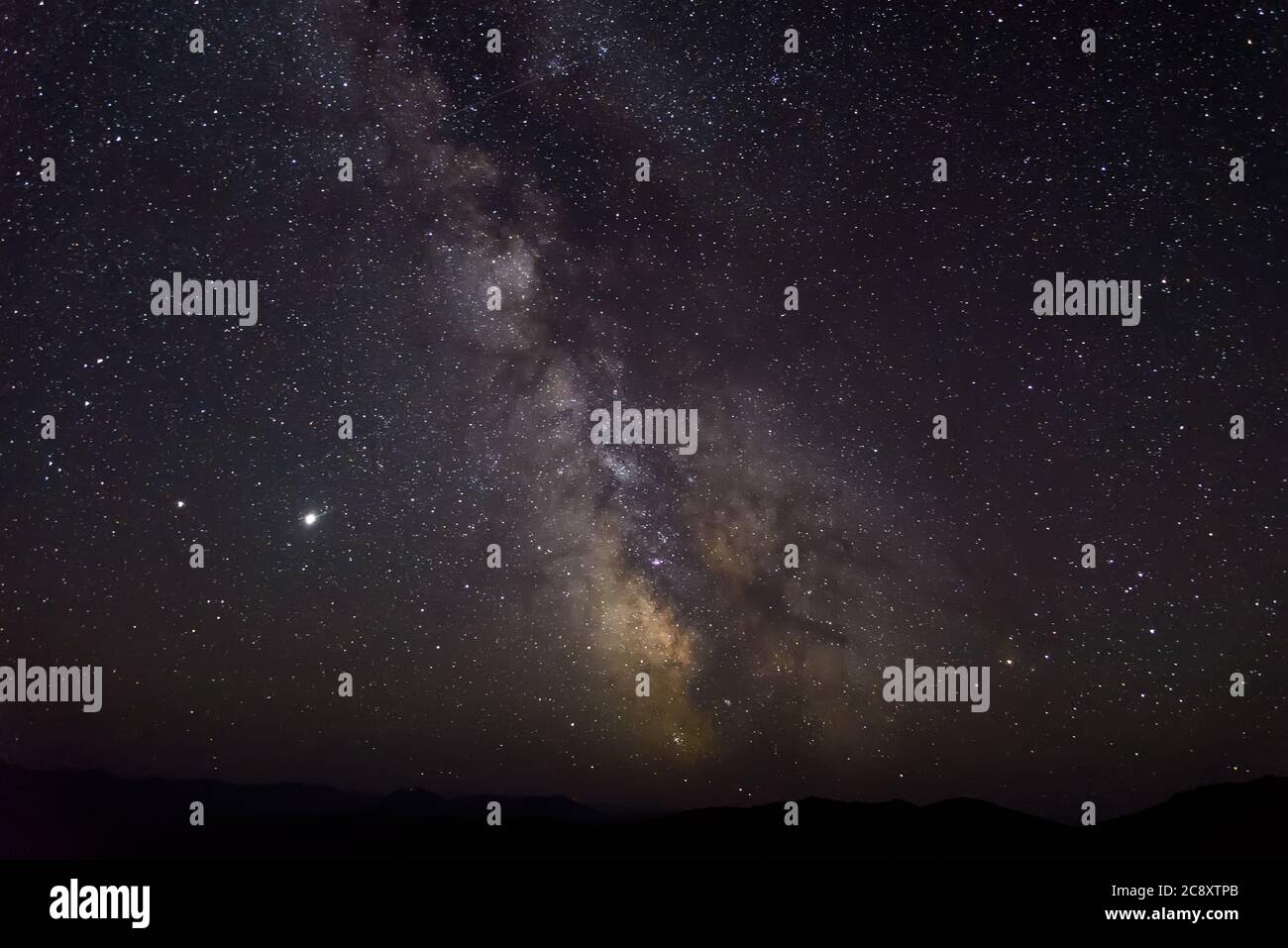 Night panorama of the starry sky with the Milky Way galaxy, stars ...