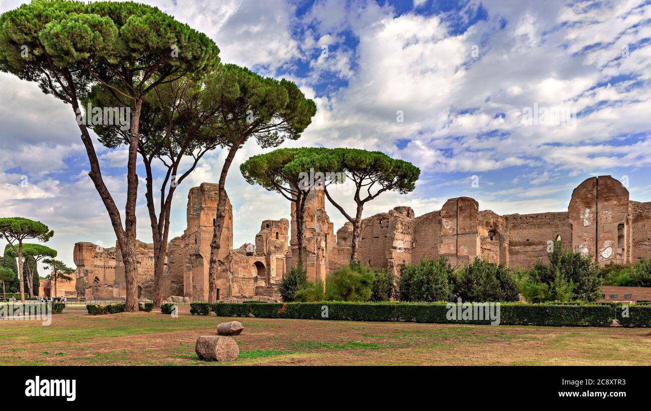 Rome, Italy - September 18, 2014: Tourists visiting Baths of Caracalla ...