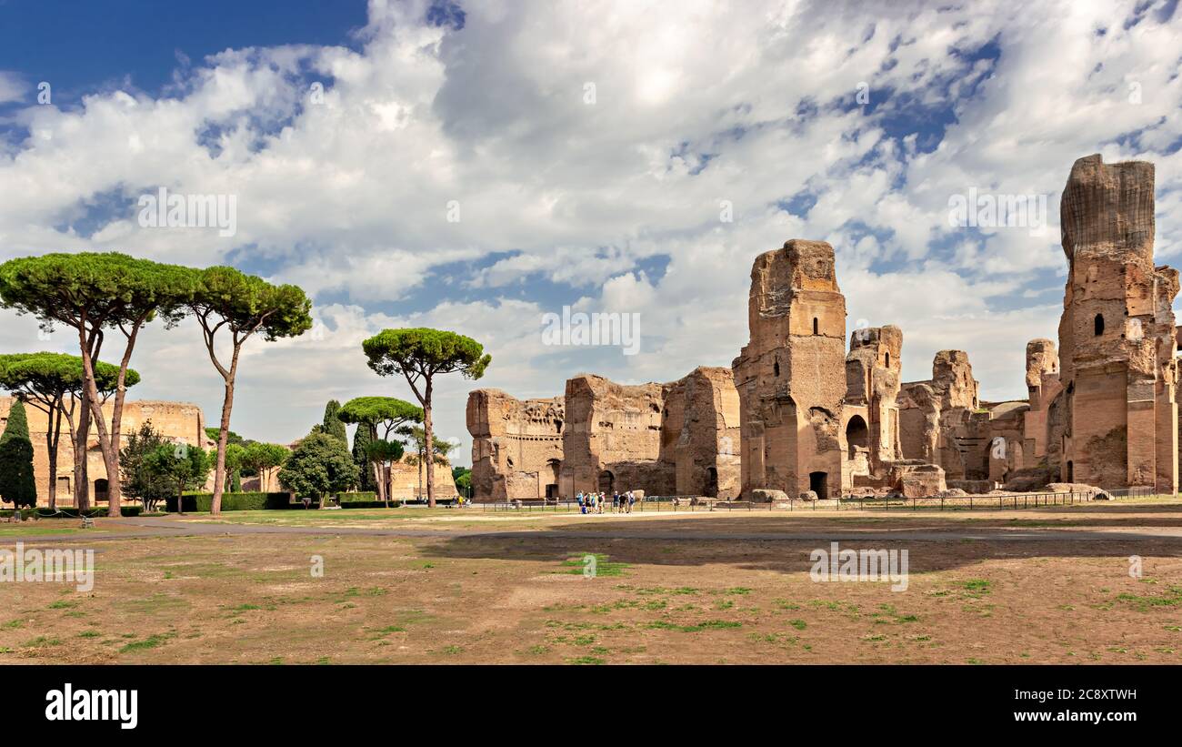 Rome, Italy - September 18, 2014: Tourists visiting Baths of Caracalla ...
