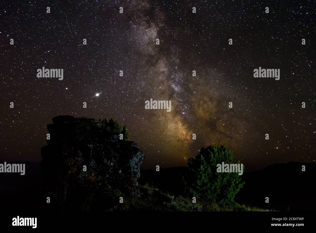 Night panorama of the starry sky with the milky way galaxy, stars ...