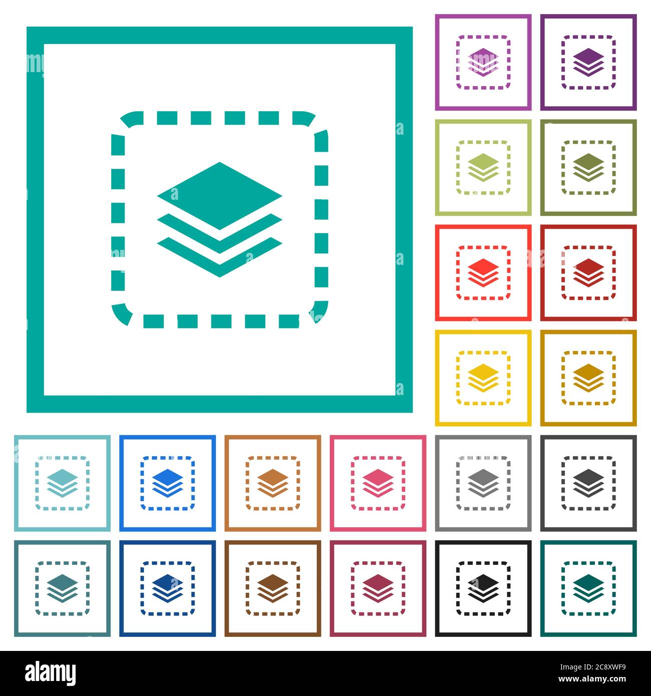 Place layer flat color icons with quadrant frames on white background ...