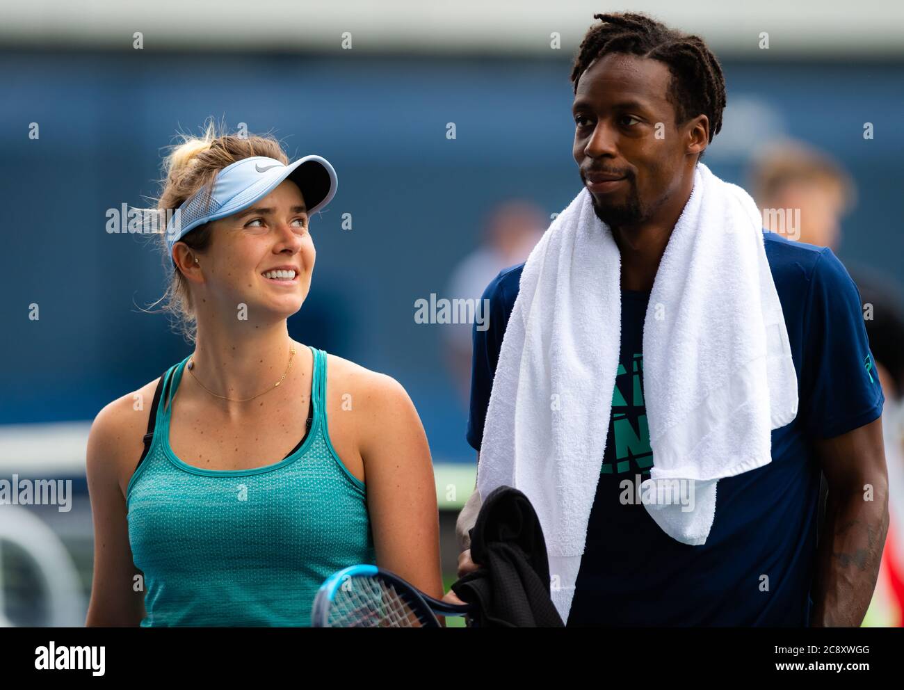 Elina Svitolina of the Ukraine and boyfriend Gael Monfils during