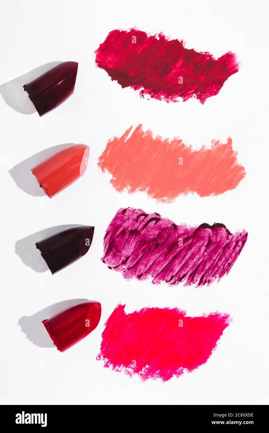 Beauty lipstick Swatches Flatlay in white background Stock Photo Alamy