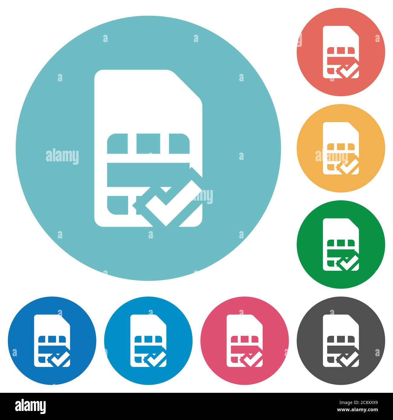 SIM card accepted flat white icons on round color background Stock ...