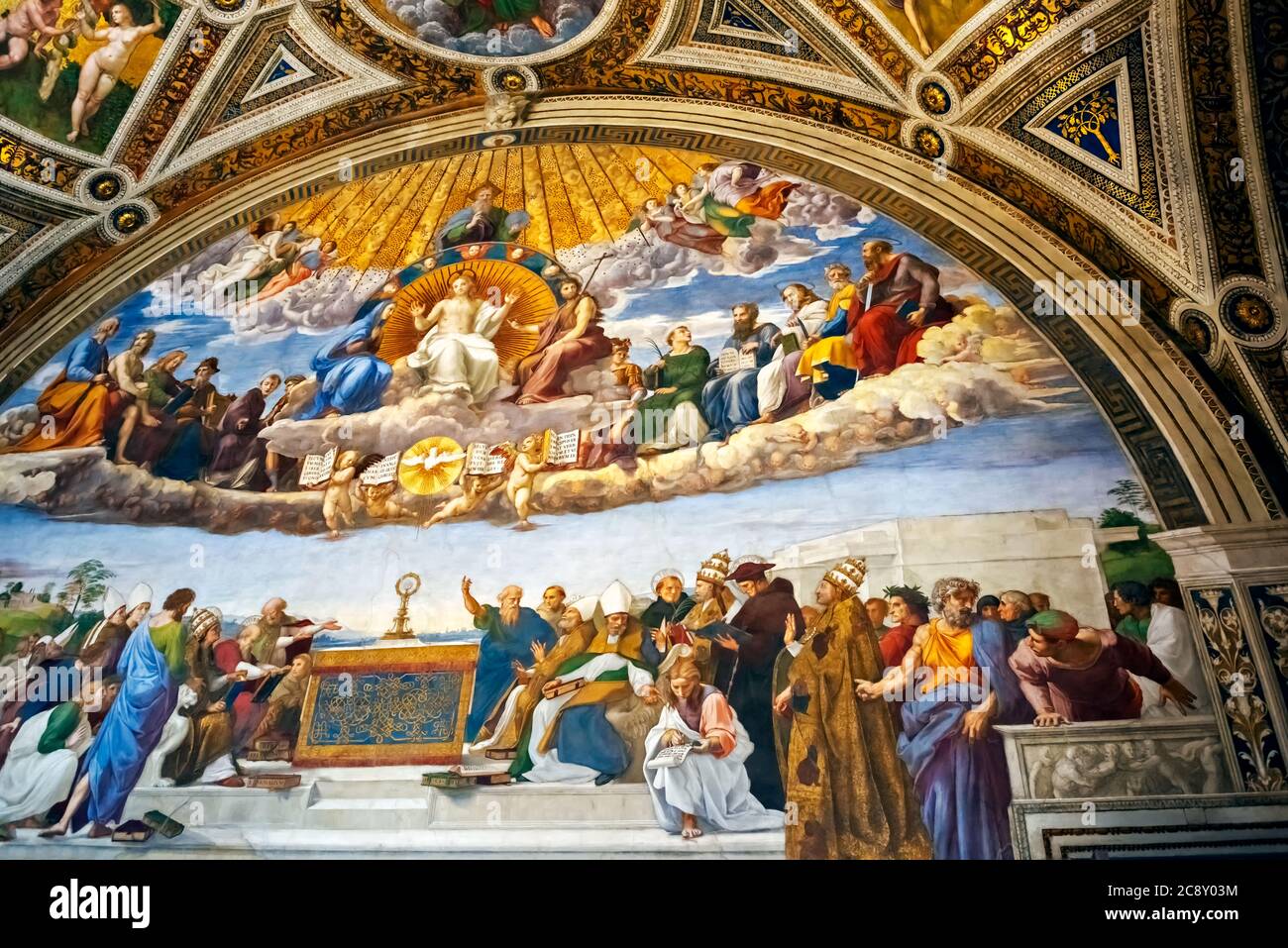 Vatican - September 22, 2014: Luxury painting details of interior Hall of the immaculate conception ( Sala dell'immacolata Concezione ) at Apostolic P Stock Photo