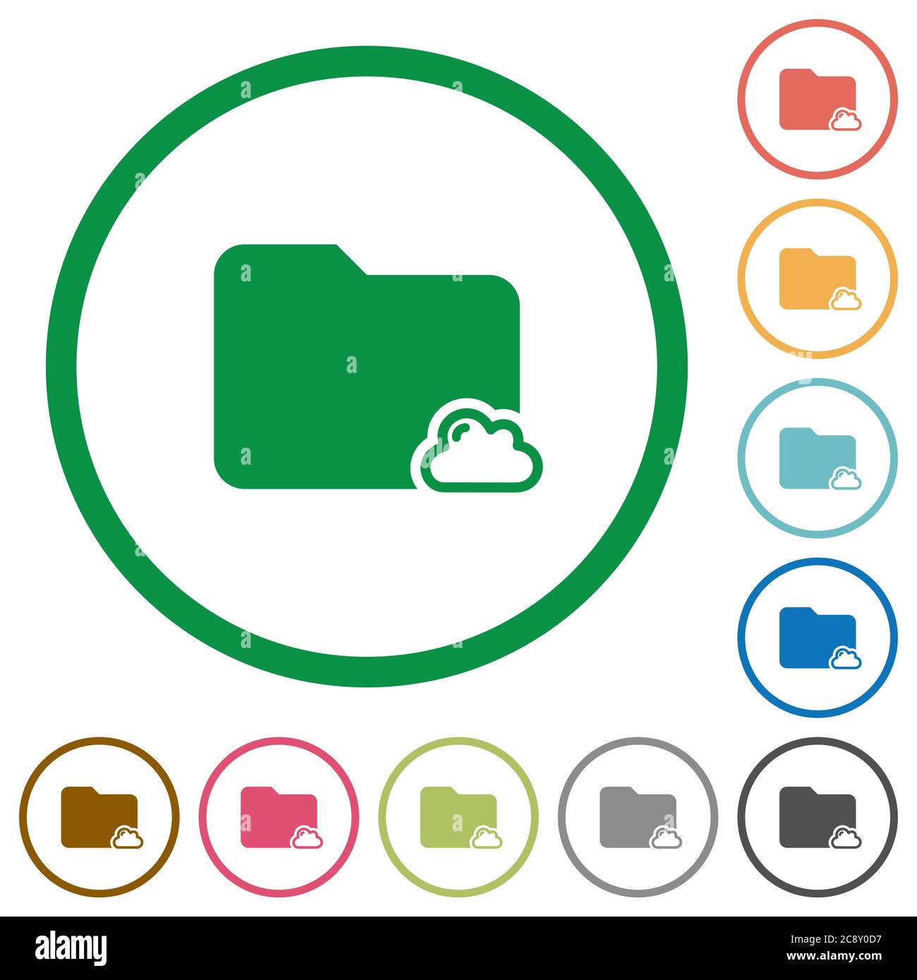 Cloud folder flat color icons in round outlines Stock Vector