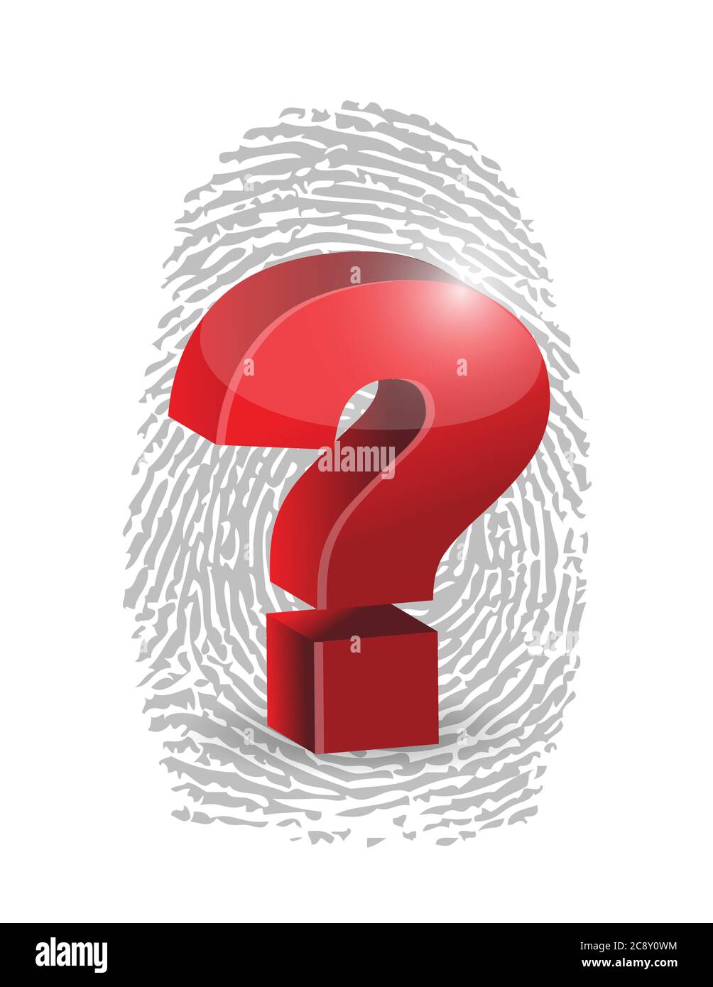 Fingerprint and question mark illustration design over a white