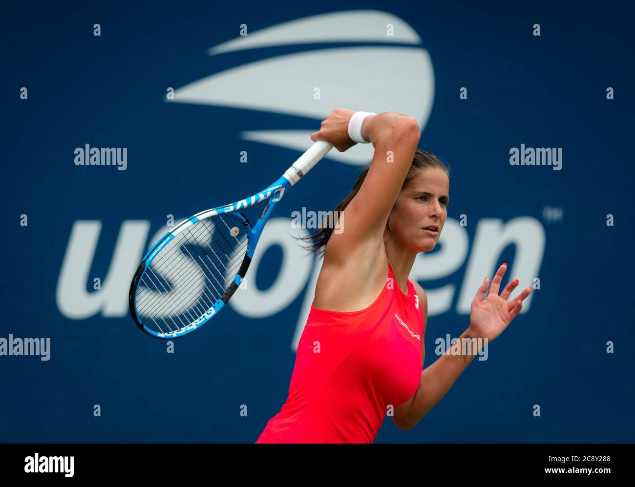Julia Goerges of Germany celebrates winning a point in her first... News Photo