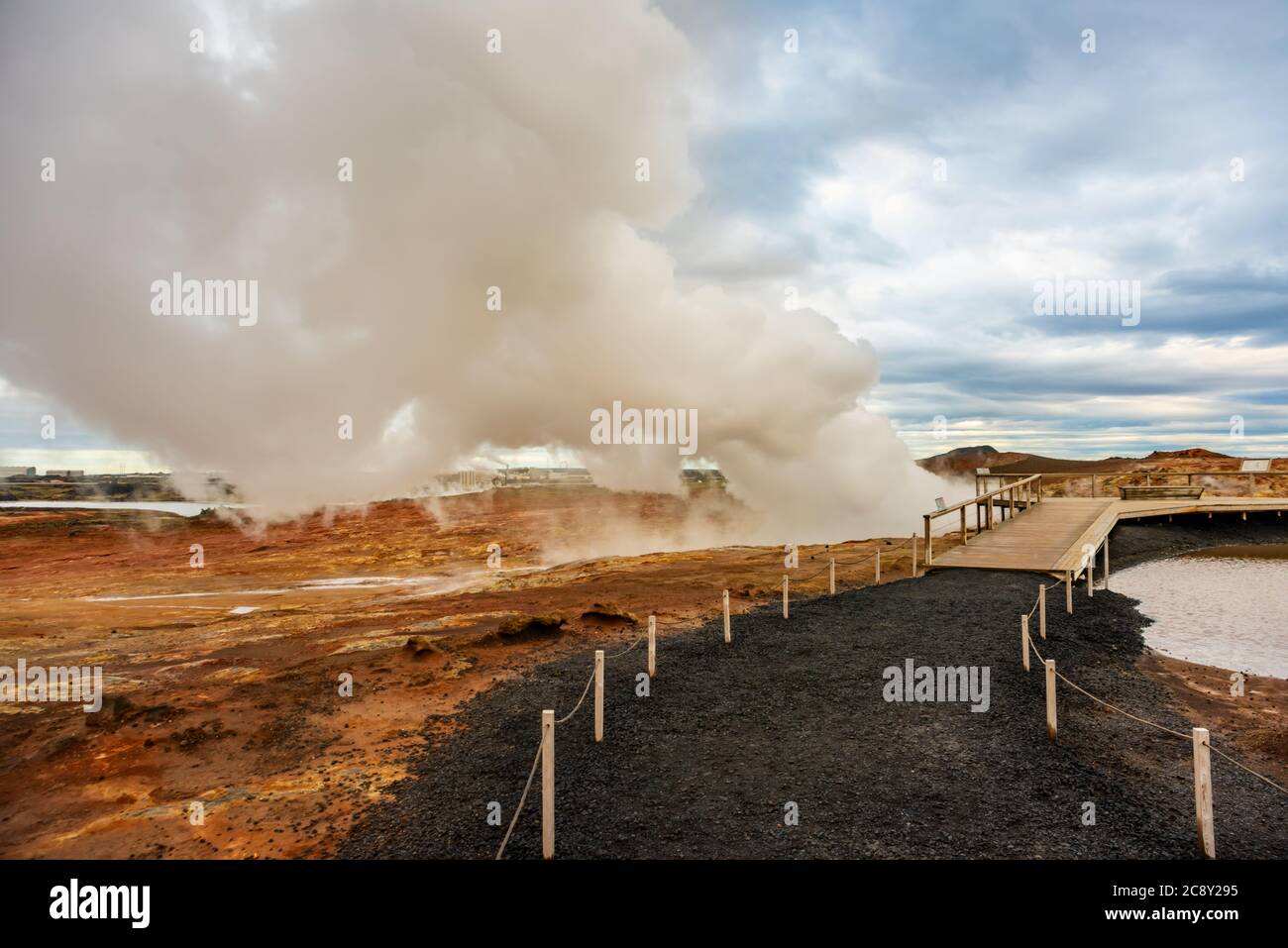 Gunnuhver Hot Springs spectacular landscape with steam from geothermal ...