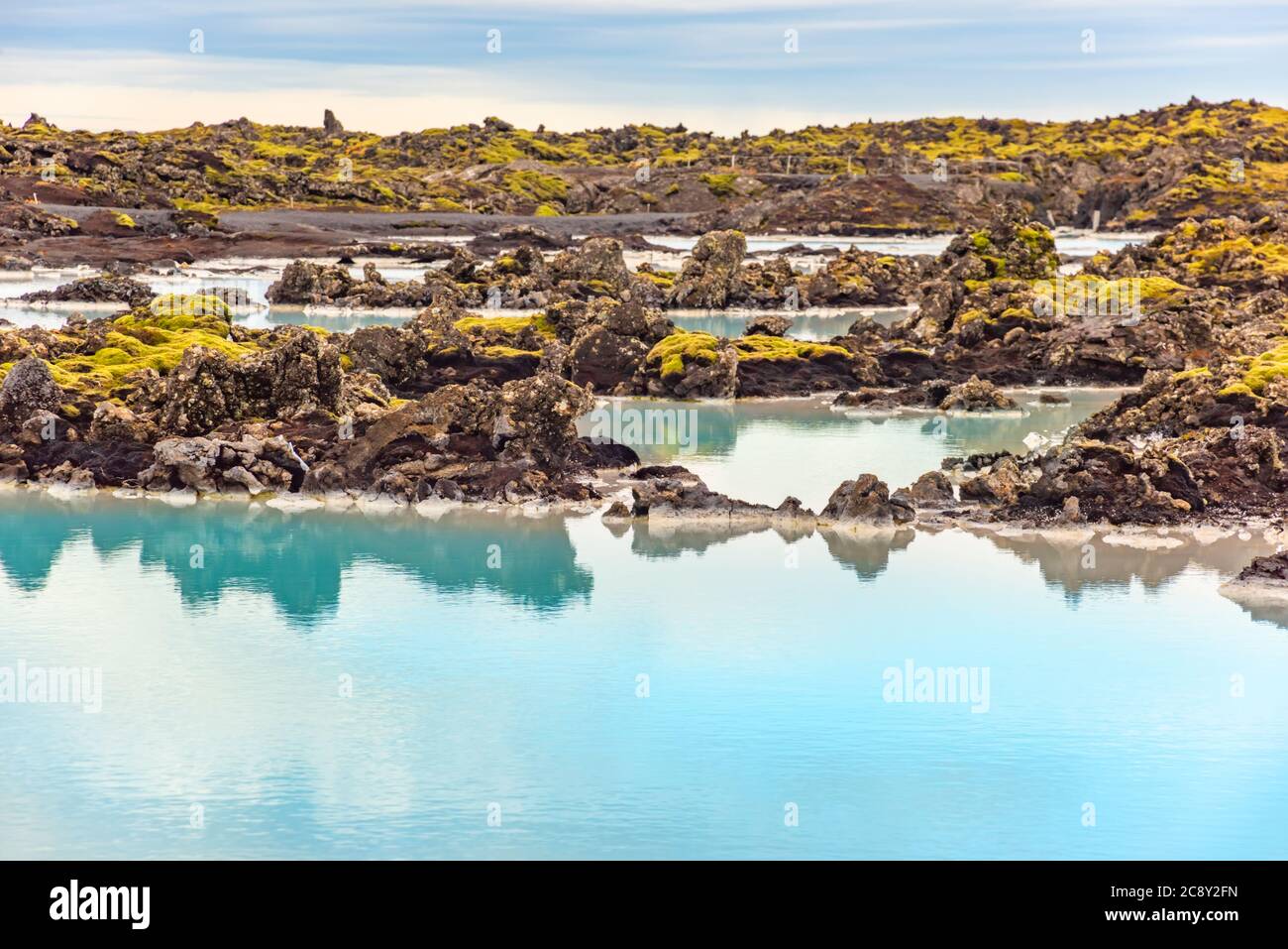 Blue Lagoon natural resort thermal pool near Reykjavik, Iceland. Famous tourist attraction. Stock Photo