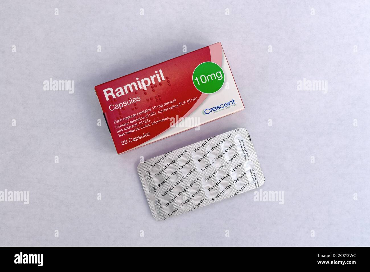 Close up of a box of Ramipril tablets used to treat high blood pressure