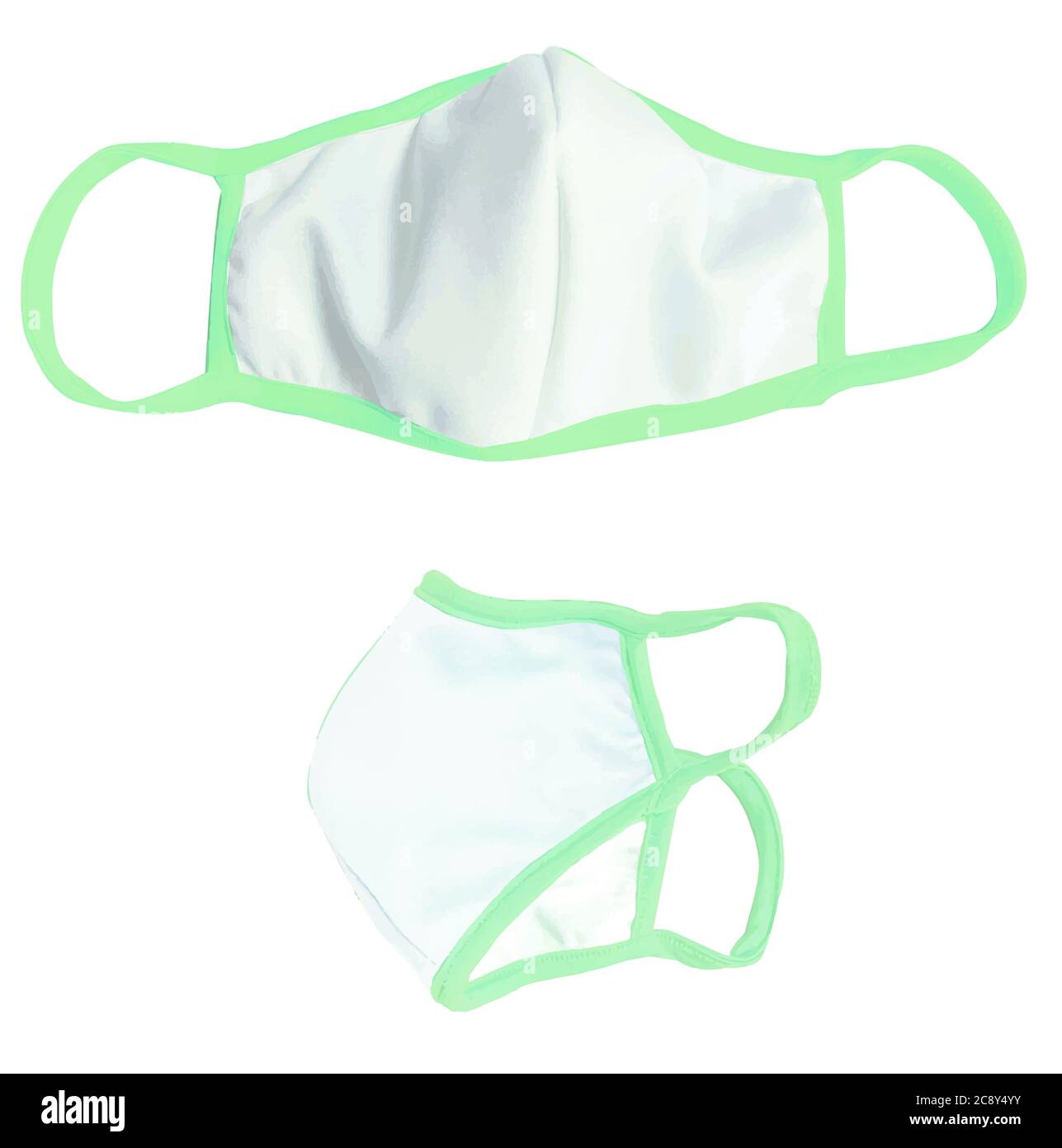 White Face Mask front view and side view, Blank fabric mask 3D