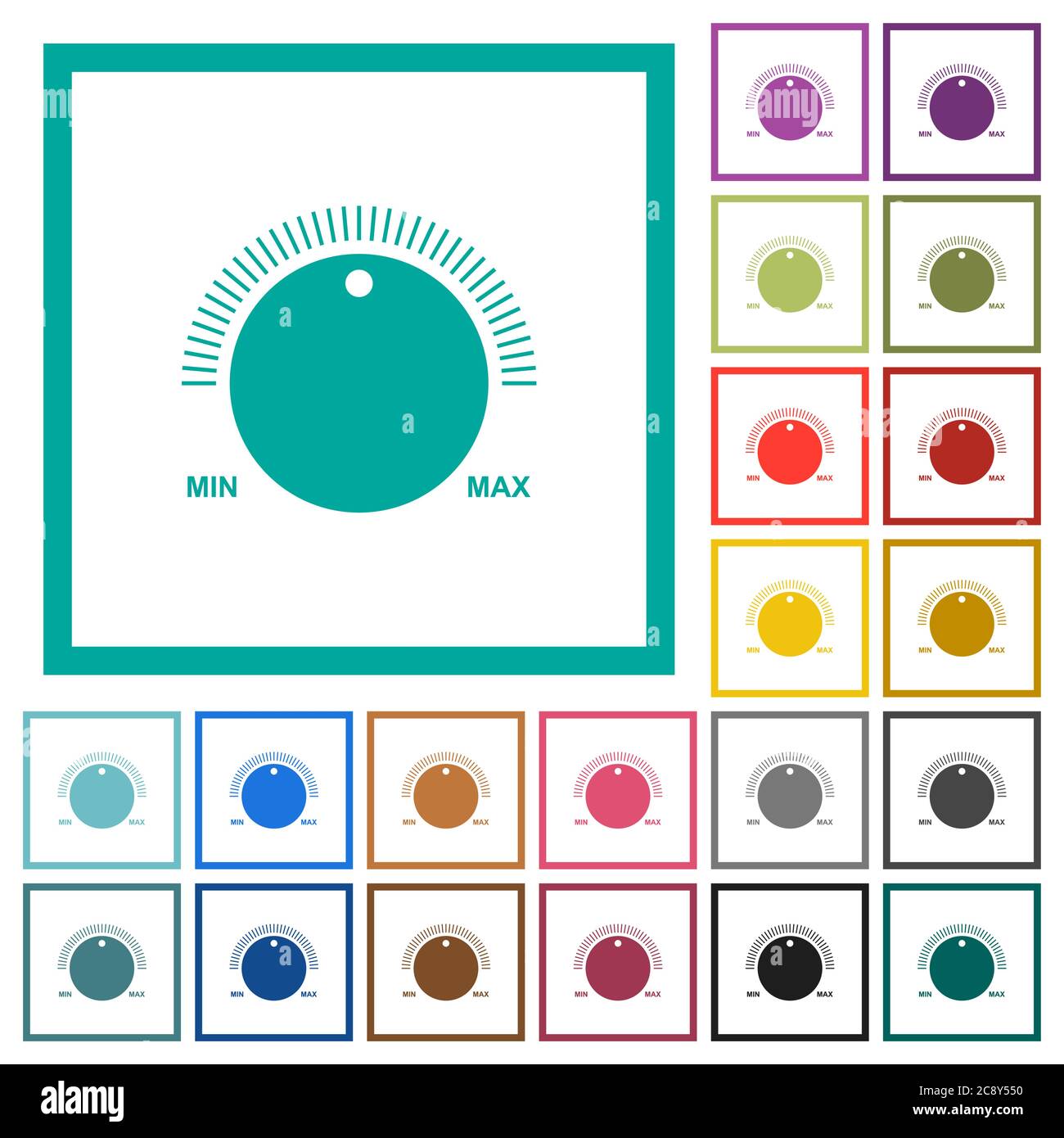Volume control with captions flat color icons with quadrant frames on ...