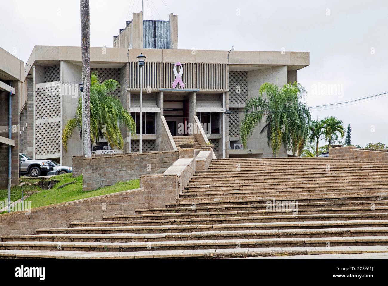 Belmopan National Assembly Building at Independence Plaza / Belmopan Parliament Building in the capital city of Belize, Cayo District, Caribbean Stock Photo