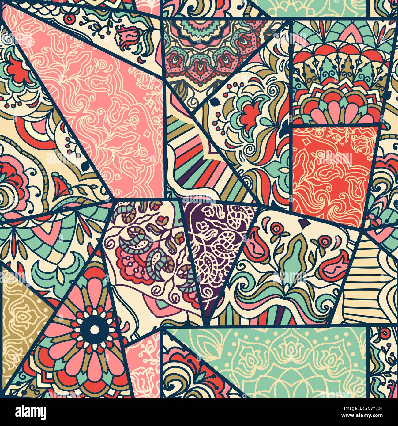 Patchwork quilt pattern. Vintage decorative collage. Indian, Arabic