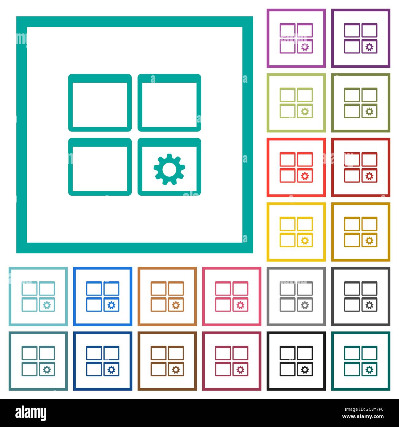 Dashboard settings flat color icons with quadrant frames on white background Stock Vector