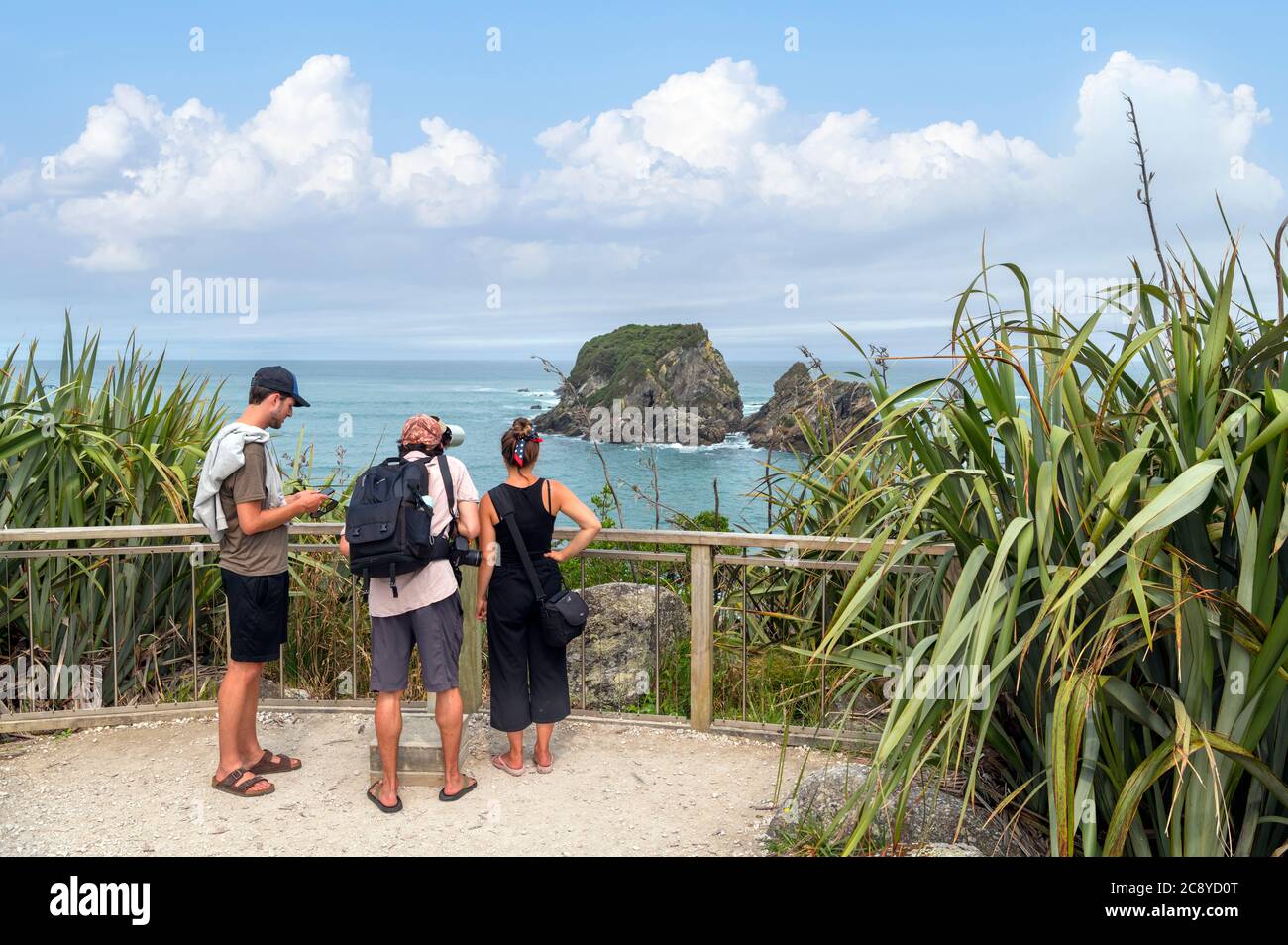 Tourists at Tauranga Bay Seal Colony, Cape Foulwind, near Westport, West Coast, South Island, New Zealand Stock Photo