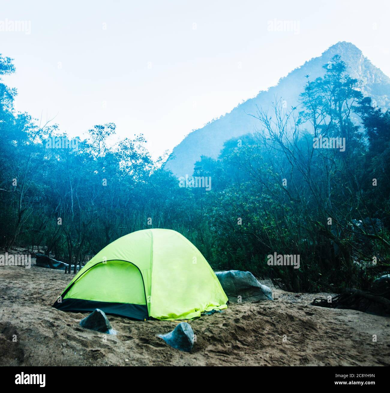 Tent camping in Phong Nha national park, Vietnam, Southeast Asia Stock Photo