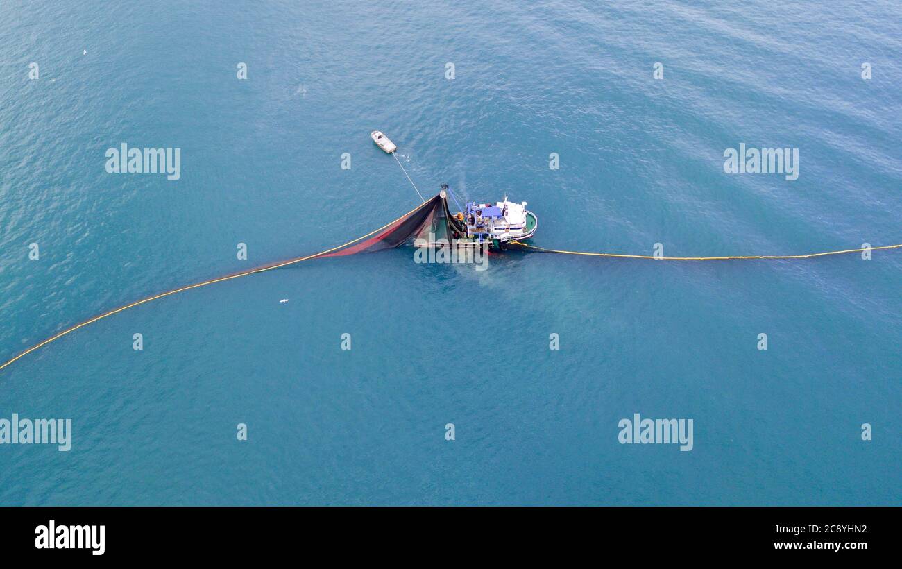 aerial view of the fishing boat at the sea Stock Photo - Alamy