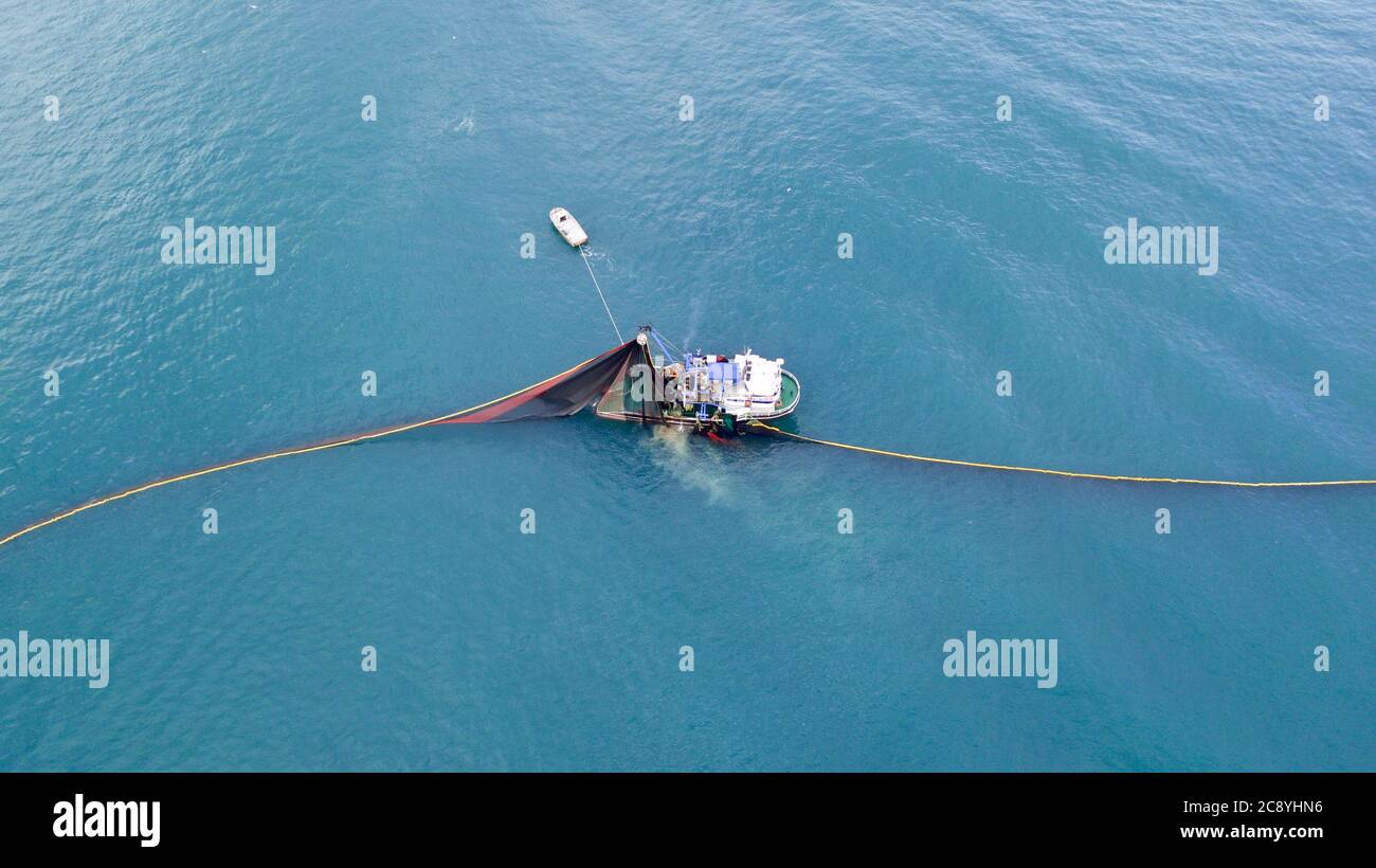 aerial view of the fishing boat at the sea Stock Photo - Alamy