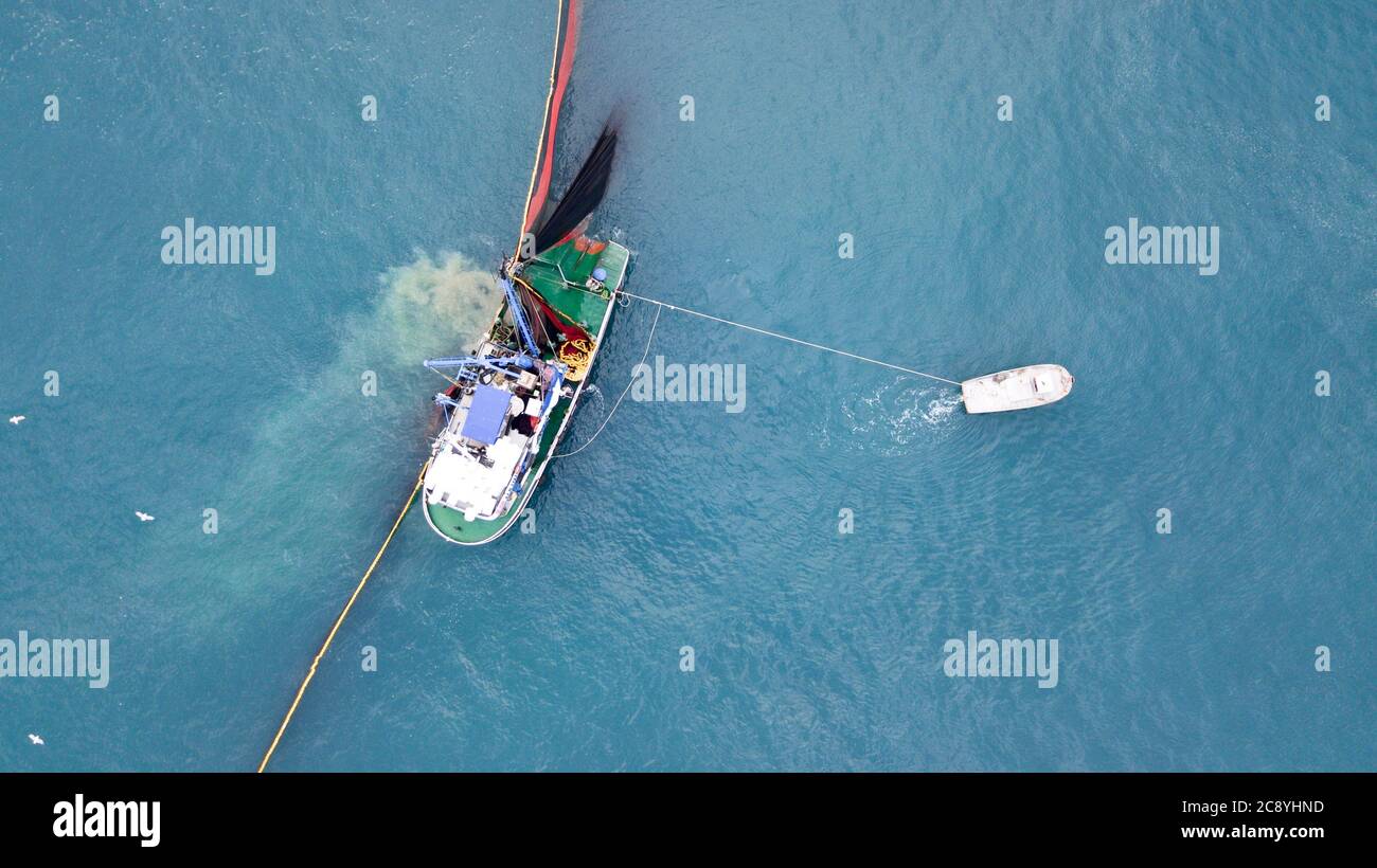aerial view of the fishing boat at the sea Stock Photo - Alamy
