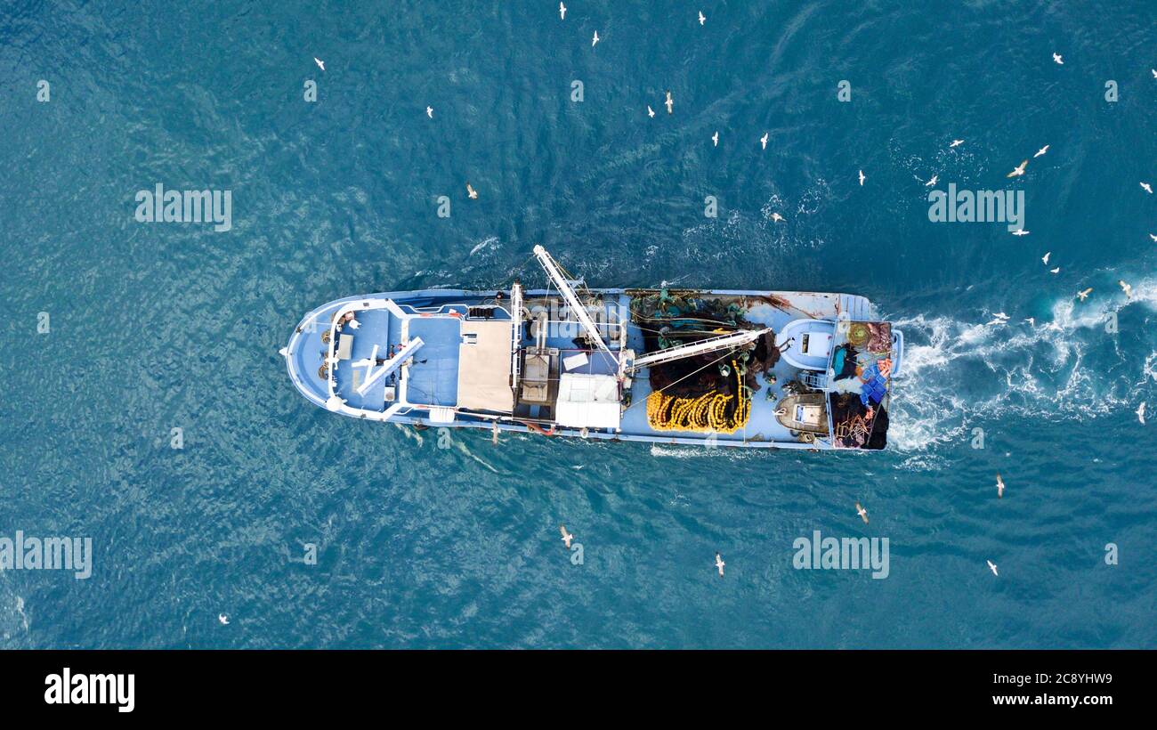 aerial view of the fishing boat at the sea Stock Photo - Alamy