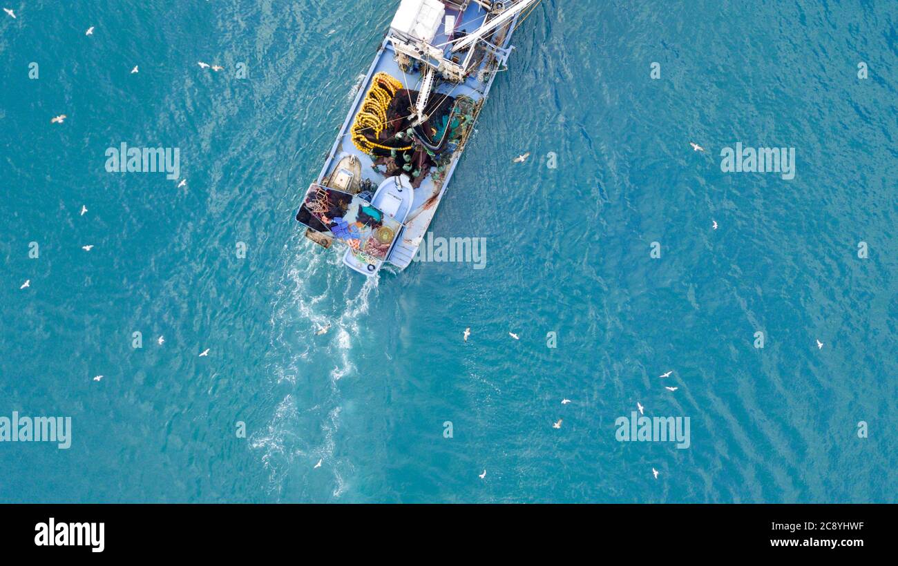 aerial view of the fishing boat at the sea Stock Photo - Alamy