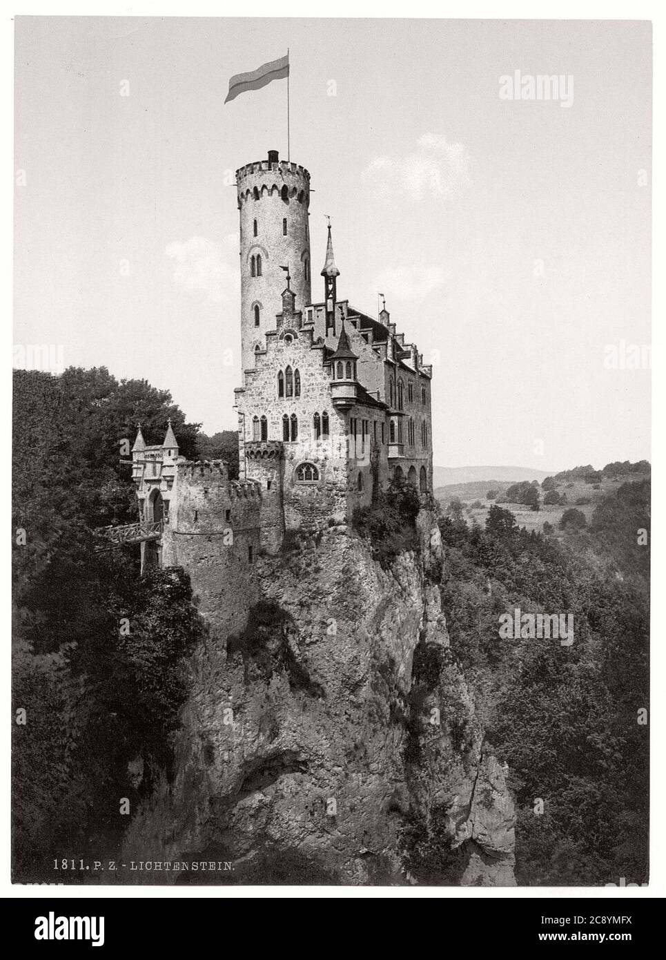historic-bw-photo-german-Lichtenstein-Castle-16 Stock Photo