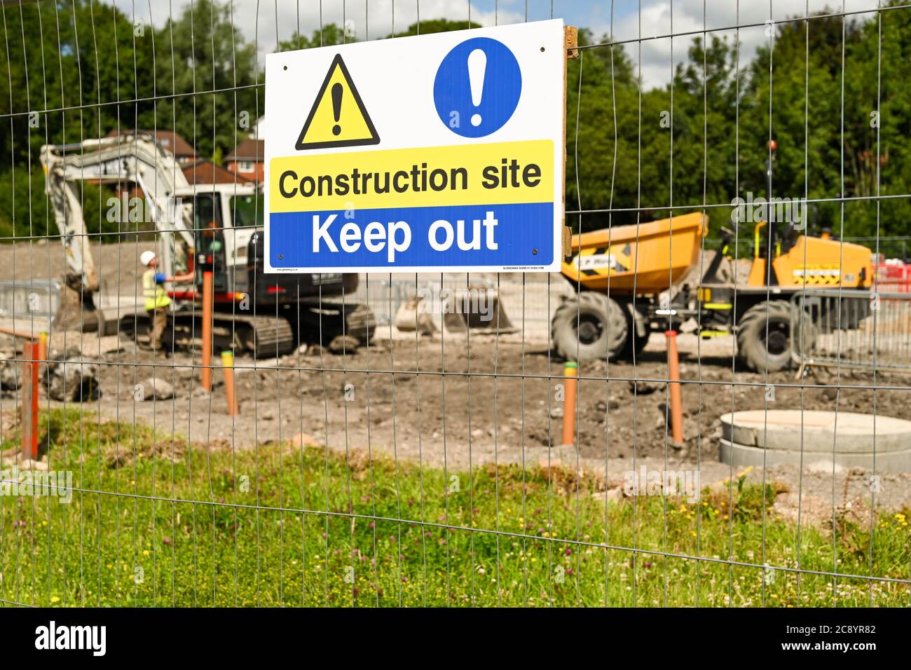 Ebbw Vale, Wales July 2020 Warning sign "Keep out" on the fence