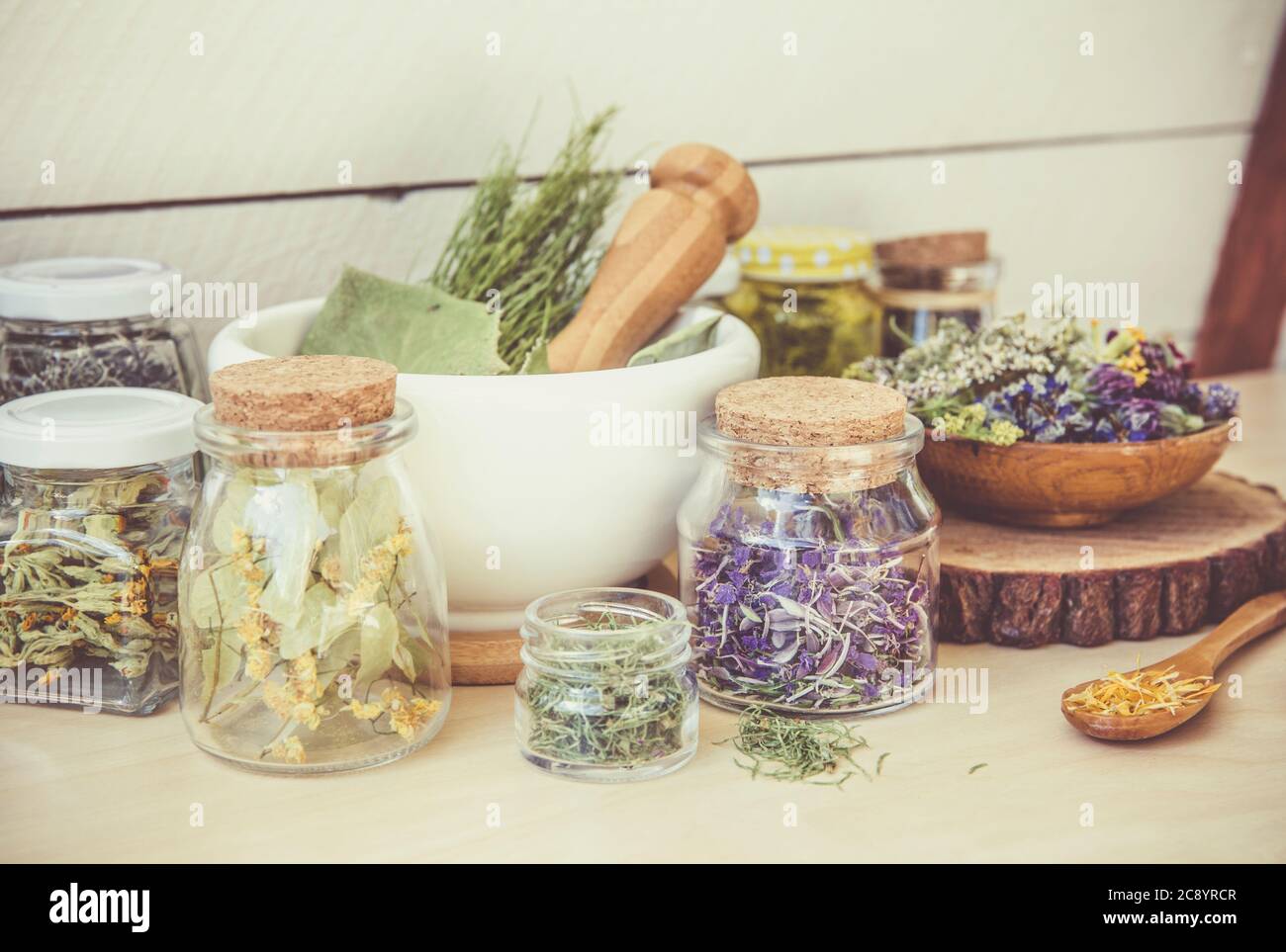 Lot of different dry herbal remedy plants( Chamaenerion angustifolium