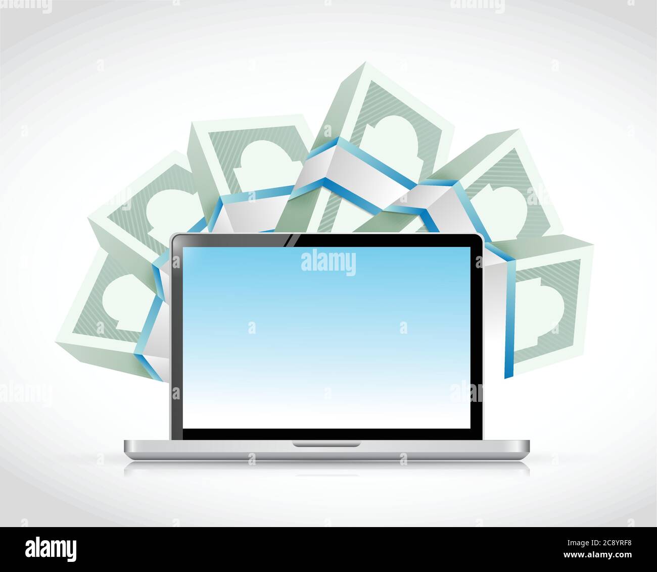 Laptop computer and money around. illustration design over a white background Stock Vector