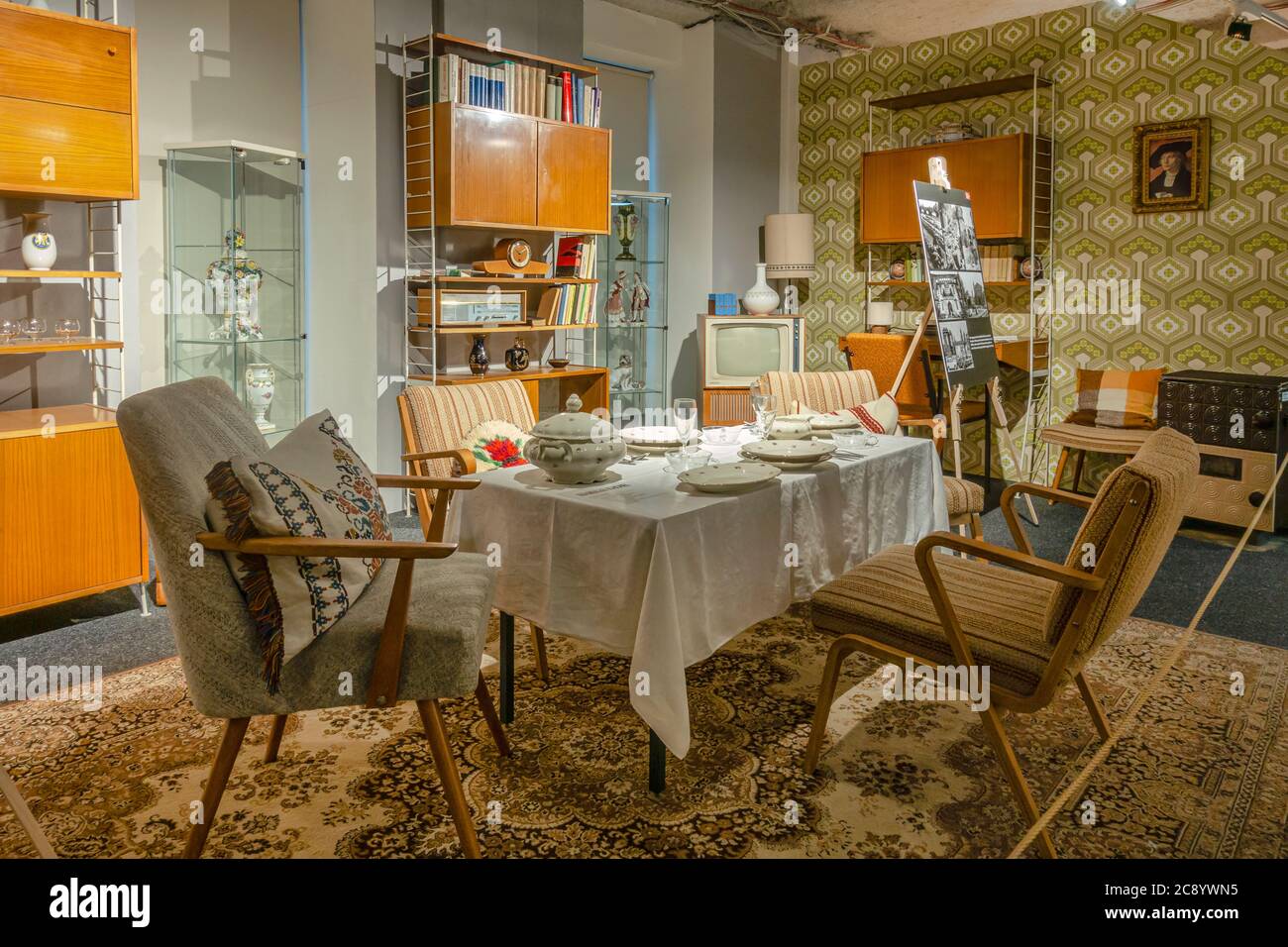 Typical DDR living room furnishing in the DDR Museum in Dresden, Saxony, Germany Stock Photo