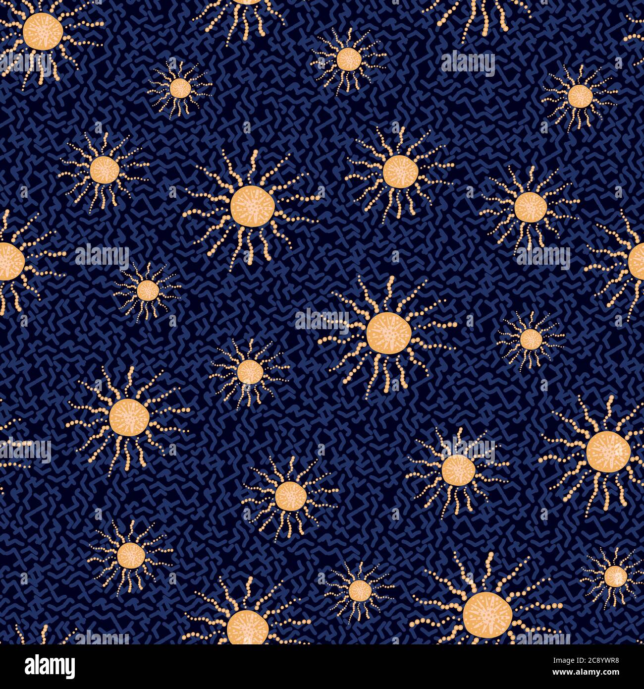 suns on a dark backgorund seamless vector pattern Stock Vector