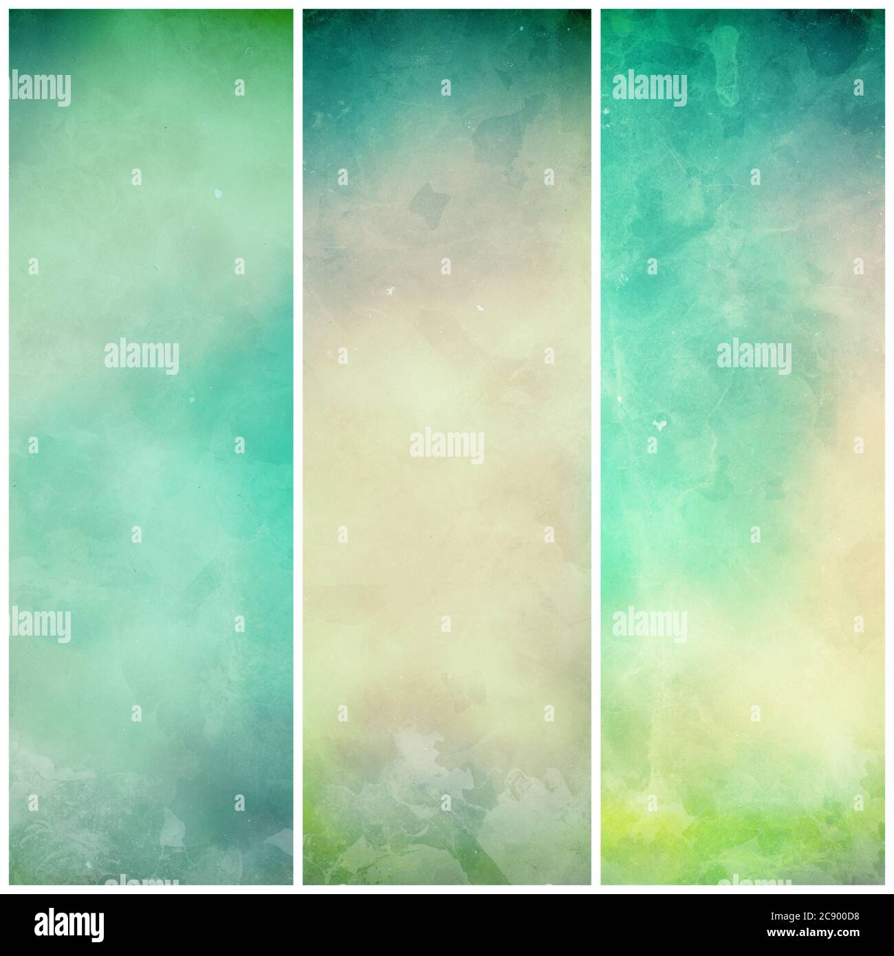 abstract green background banners or striped designs in soft mottled white and beige watercolor grunge texture stains and blue green colors Stock Photo